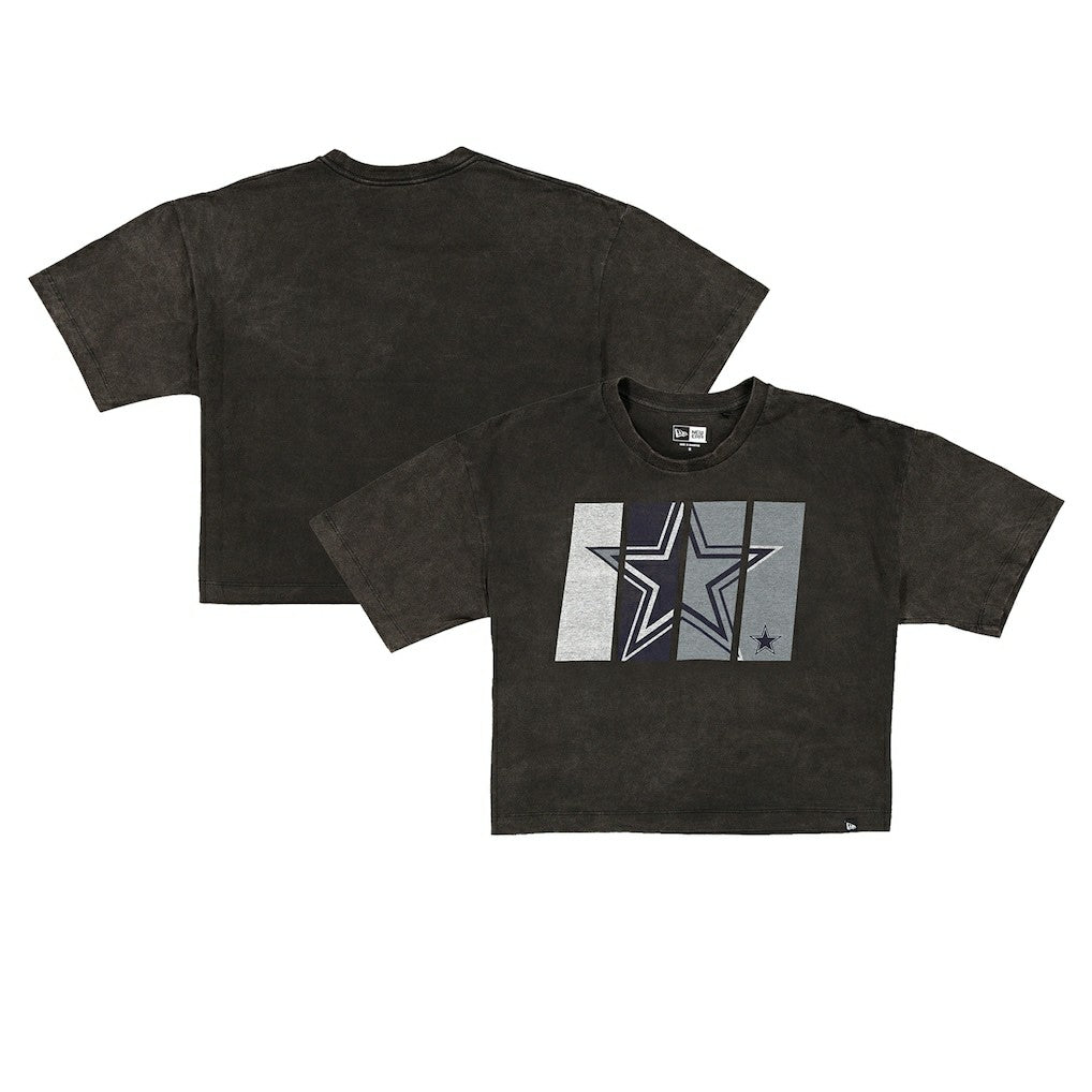 Dallas Cowboys New Era Women's Boxy Cropped Sport Night Mineral Wash T-Shirt Black | NFL