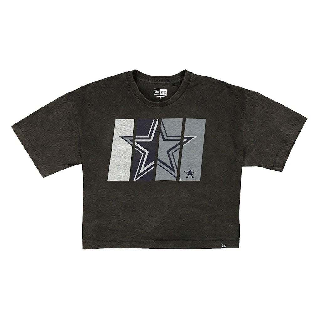 Dallas Cowboys New Era Women's Boxy Cropped Sport Night Mineral Wash T-Shirt Black | NFL