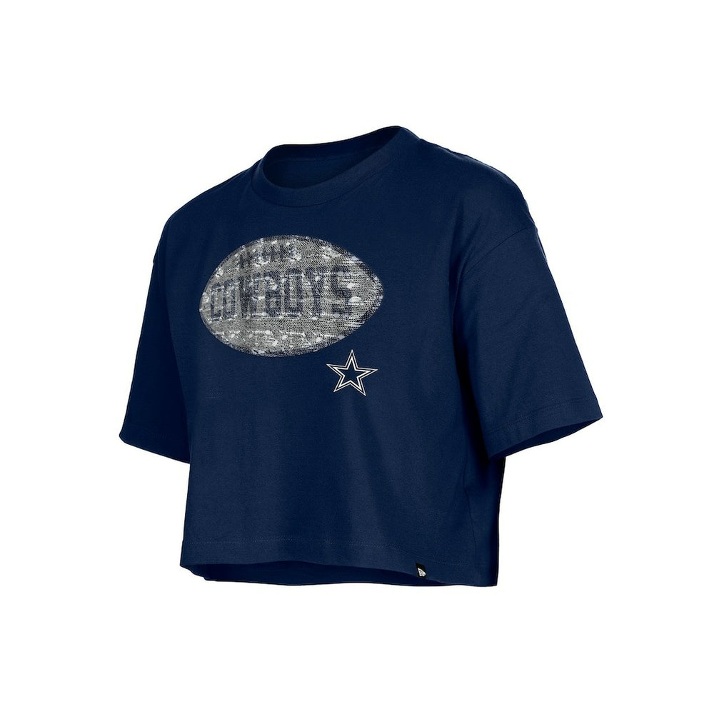 Dallas Cowboys New Era Girl's Flip Sequin Boxy T-Shirt Navy | NFL
