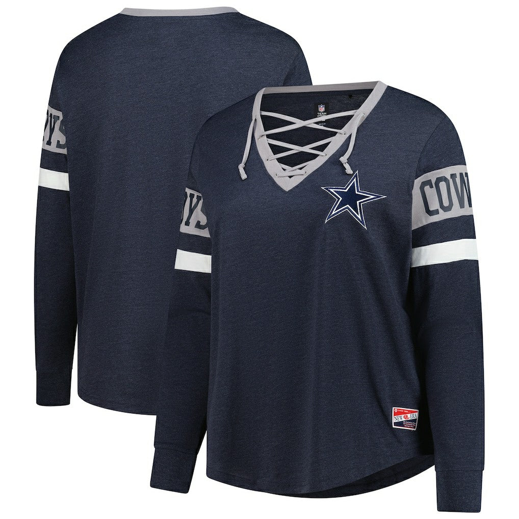 Dallas Cowboys New Era Women's Plus Size Throwback Lace-Up Long Sleeve T-Shirt Navy | NFL