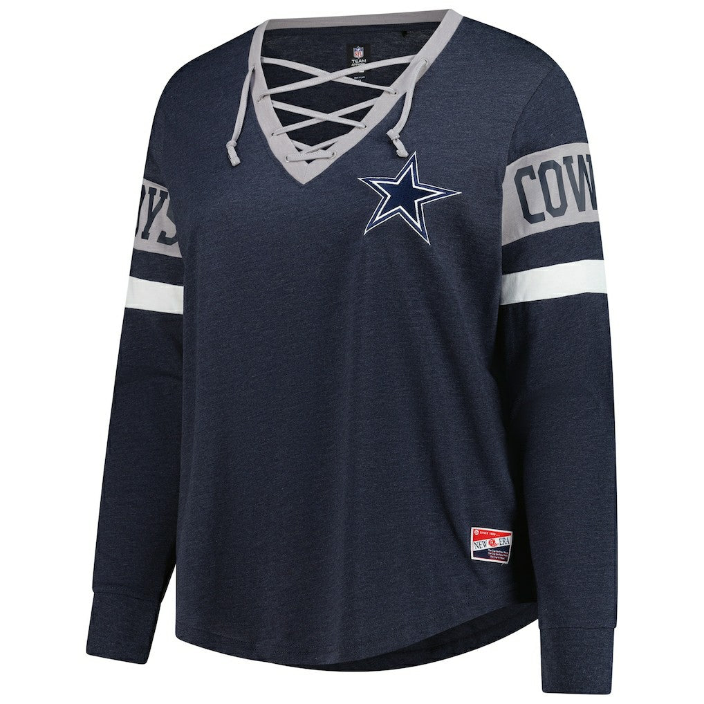 Dallas Cowboys New Era Women's Plus Size Throwback Lace-Up Long Sleeve T-Shirt Navy | NFL