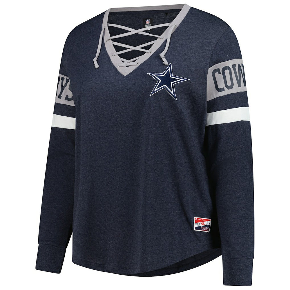 Dallas Cowboys New Era Women's Plus Size Throwback Lace-Up Long Sleeve T-Shirt Navy | NFL