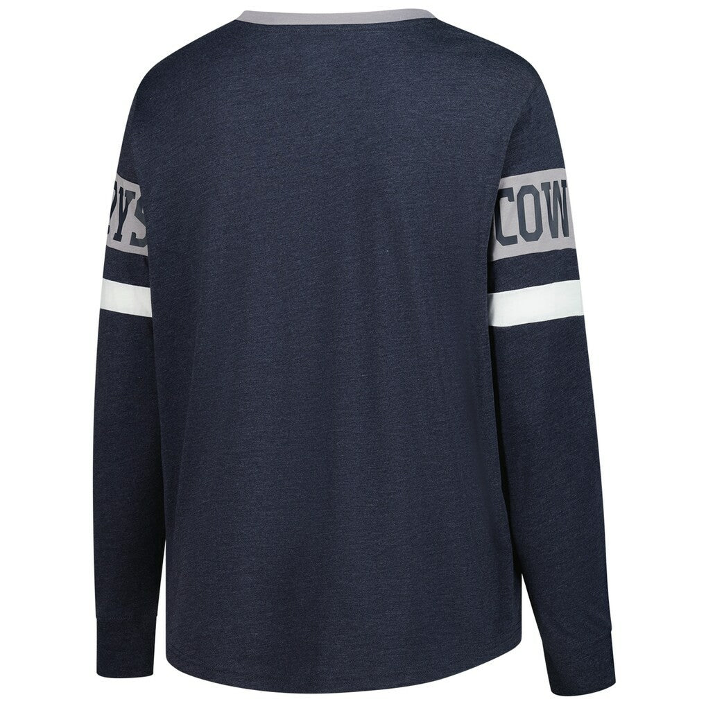 Dallas Cowboys New Era Women's Plus Size Throwback Lace-Up Long Sleeve T-Shirt Navy | NFL