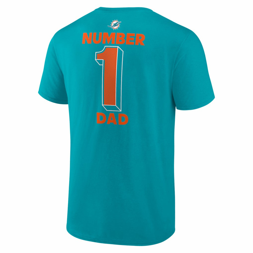 Miami Dolphins #1 Dad Jersey T-Shirt Aqua | NFL