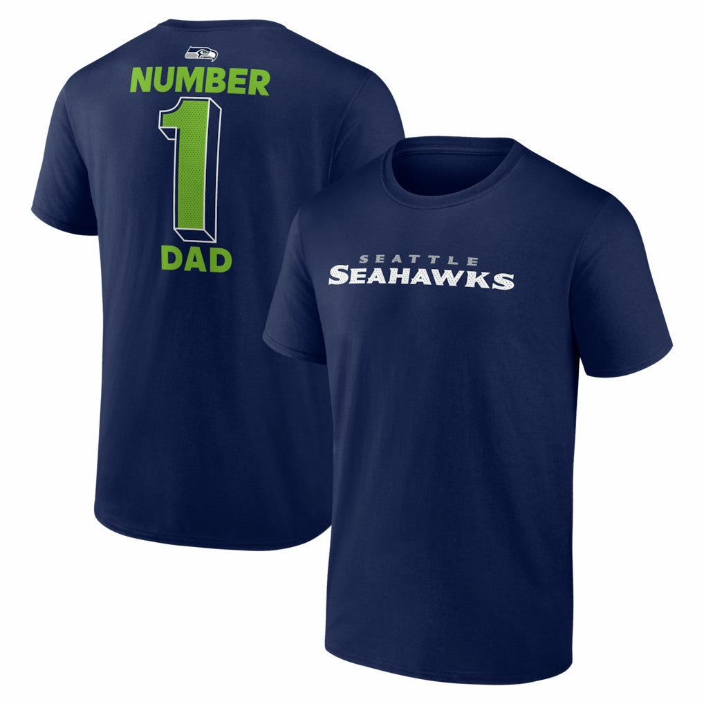 Seattle Seahawks #1 Dad Jersey T-Shirt College Navy | NFL