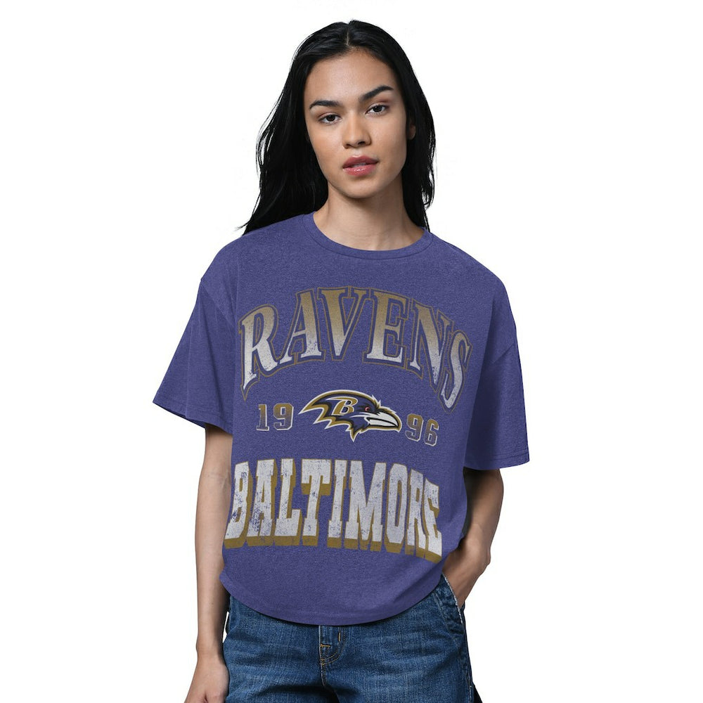 Baltimore Ravens Starter Women's Oversized Hall of Fame T-Shirt Heather Purple | NFL