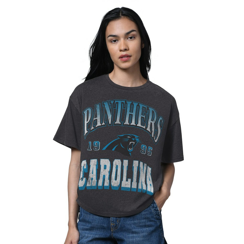 Carolina Panthers Starter Women's Oversized Hall of Fame T-Shirt Heather Black | NFL