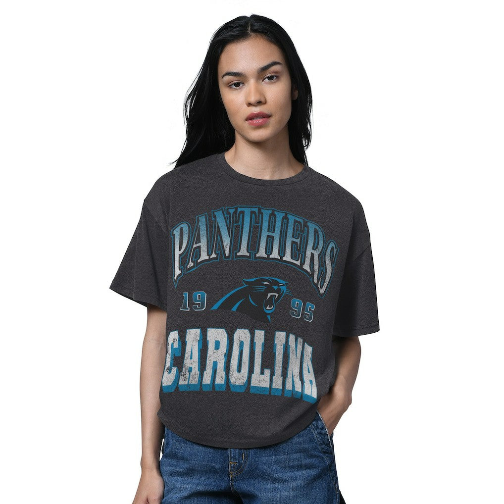 Carolina Panthers Starter Women's Oversized Hall of Fame T-Shirt Heather Black | NFL