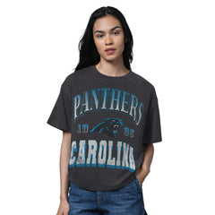 Carolina Panthers Starter Women's Oversized Hall of Fame T-Shirt Heather Black | NFL
