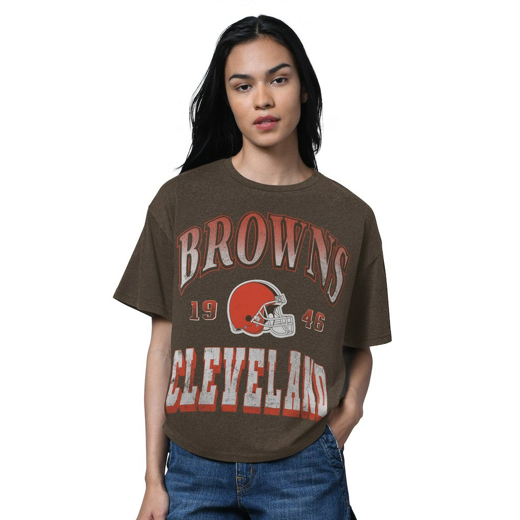 Cleveland Browns Starter Women's Oversized Hall of Fame T-Shirt Heather Brown | NFL