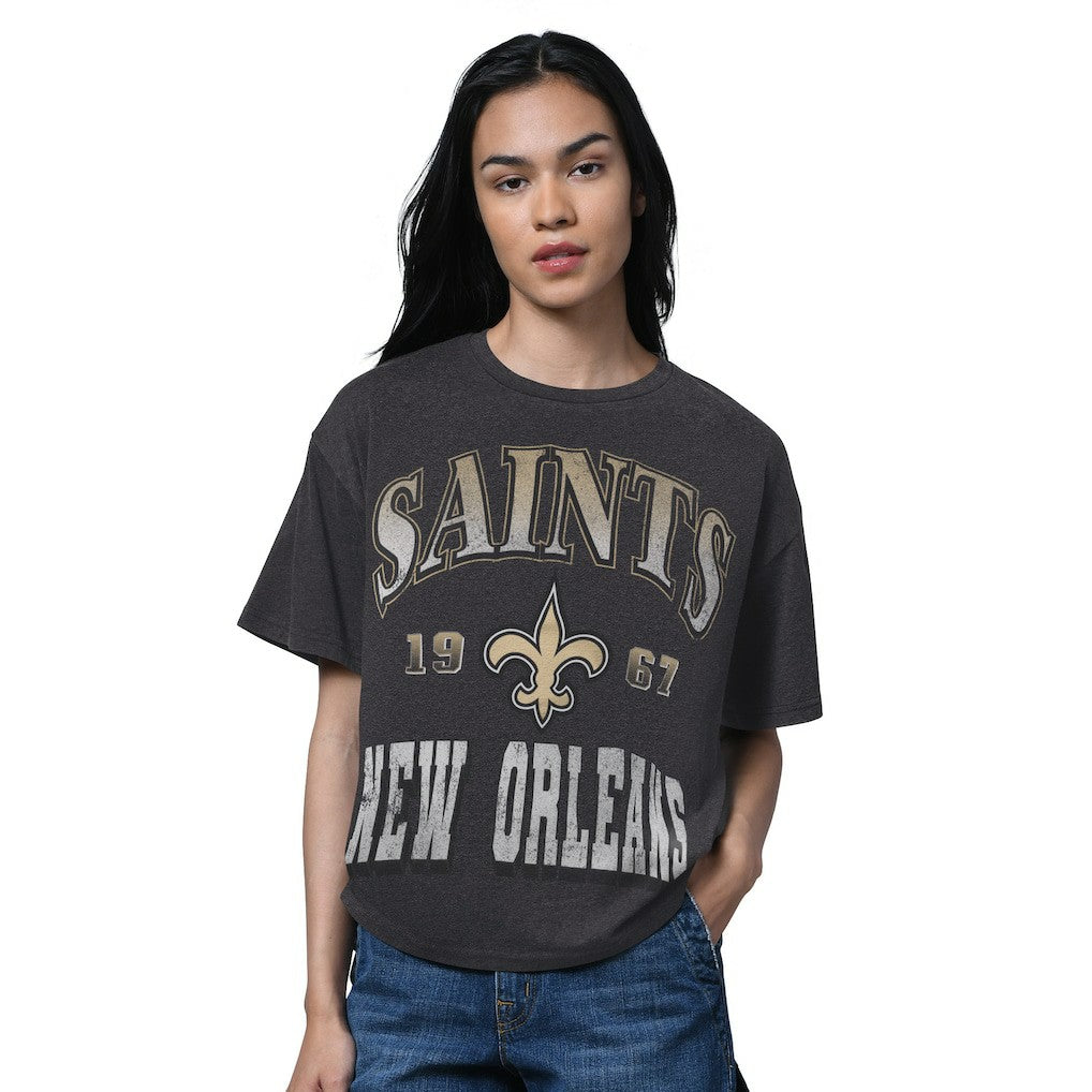 New Orleans Saints Starter Women's Oversized Hall of Fame T-Shirt Heather Black | NFL