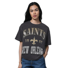 New Orleans Saints Starter Women's Oversized Hall of Fame T-Shirt Heather Black | NFL