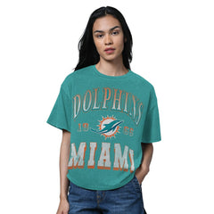 Miami Dolphins Starter Women's Oversized Hall of Fame T-Shirt Heather Aqua | NFL