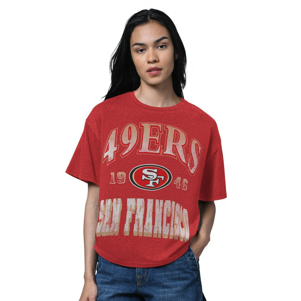 San Francisco 49ers Starter Women's Oversized Hall of Fame T-Shirt Heather Scarlet | NFL
