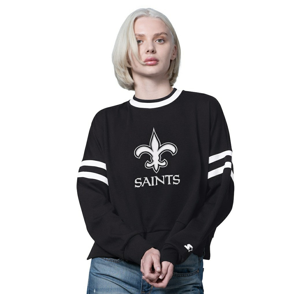 New Orleans Saints Starter Women's Rally Drop Shoulder Cropped Sweatshirt Black | NFL