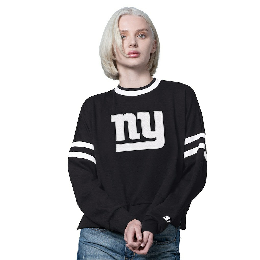 New York Giants Starter Women's Rally Drop Shoulder Cropped Sweatshirt Black | NFL