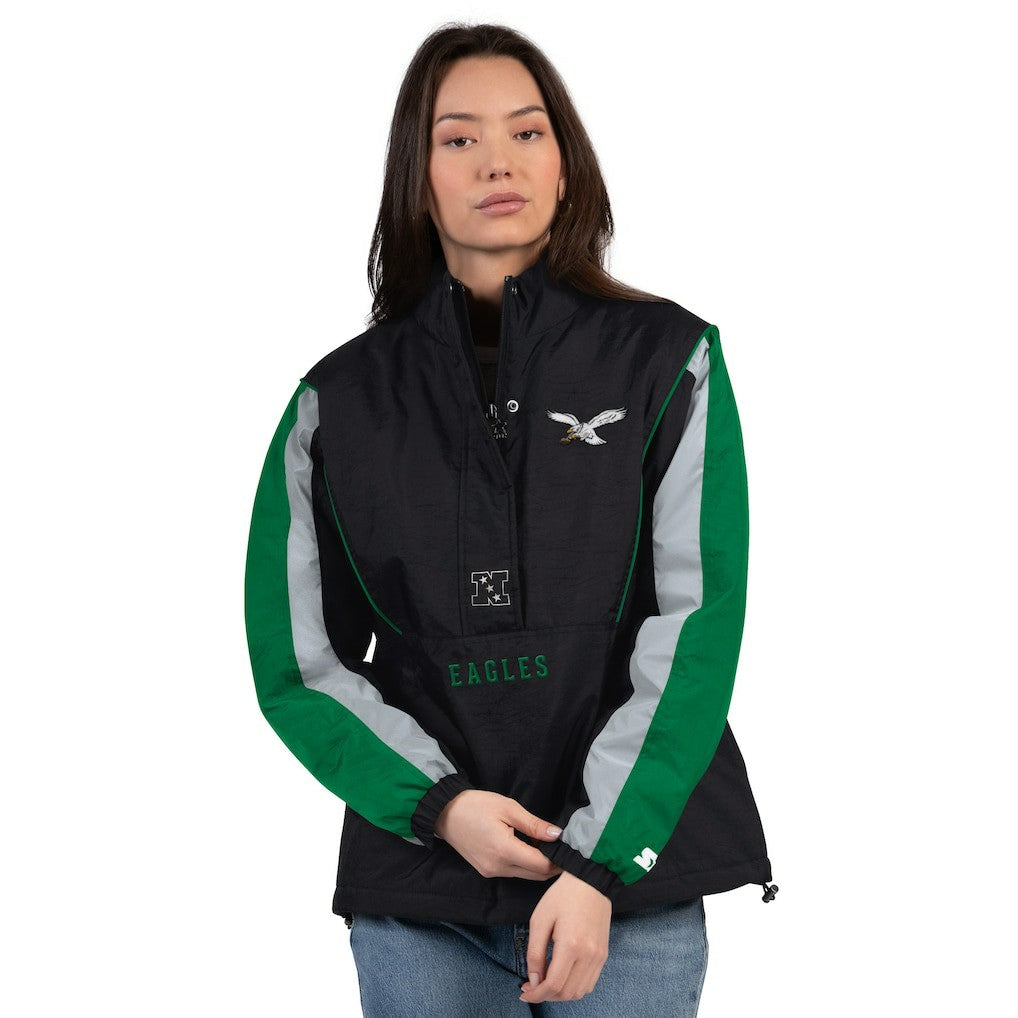 Philadelphia Eagles Starter Women's Thursday Night Gridiron Half-Zip Jacket Black/Kelly Green | NFL