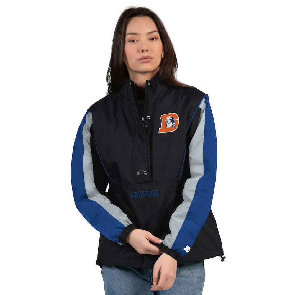 Denver Broncos Starter Women's Thursday Night Gridiron Half-Zip Jacket Black/Navy | NFL