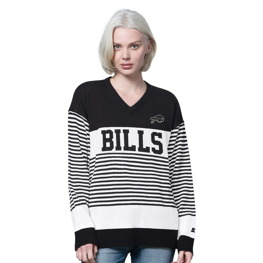 Buffalo Bills Starter Women's No Huddle Striped V-Neck Sweater Black | NFL