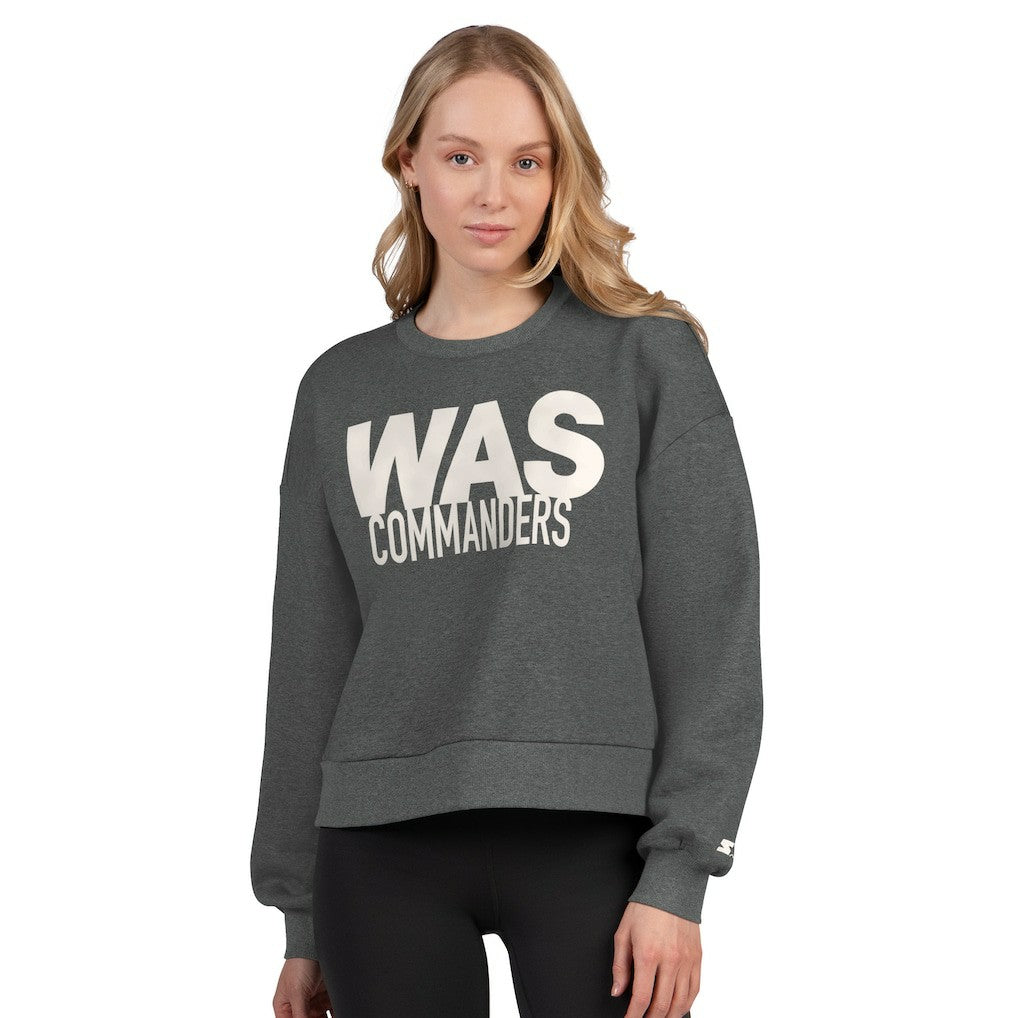 Washington Commanders Starter Women's Show Up Cropped Fleece Pullover Sweatshirt Heather Gray | NFL