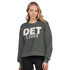 Detroit Lions Starter Women's Show Up Cropped Fleece Pullover Sweatshirt Heather Gray | NFL