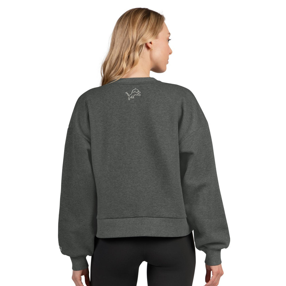 Detroit Lions Starter Women's Show Up Cropped Fleece Pullover Sweatshirt Heather Gray | NFL