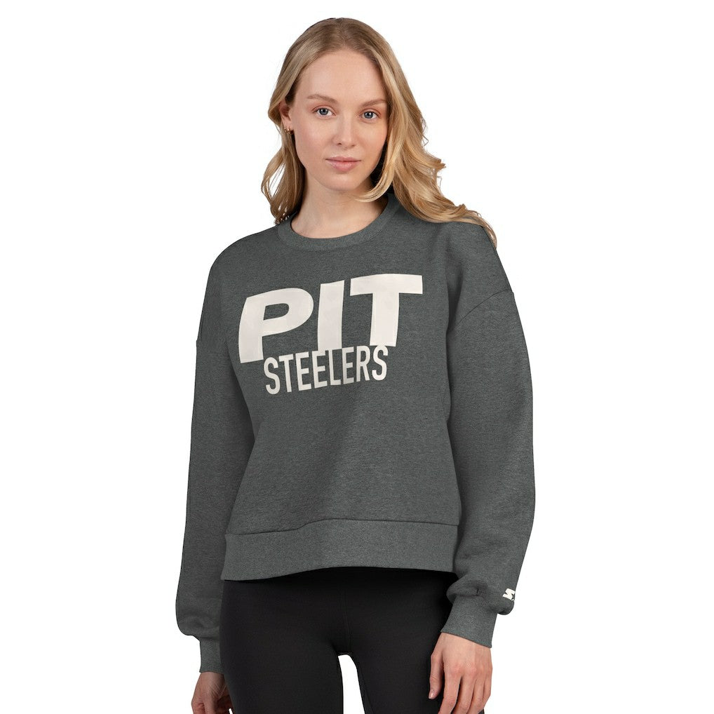 Pittsburgh Steelers Starter Women's Show Up Cropped Fleece Pullover Sweatshirt Heather Gray | NFL