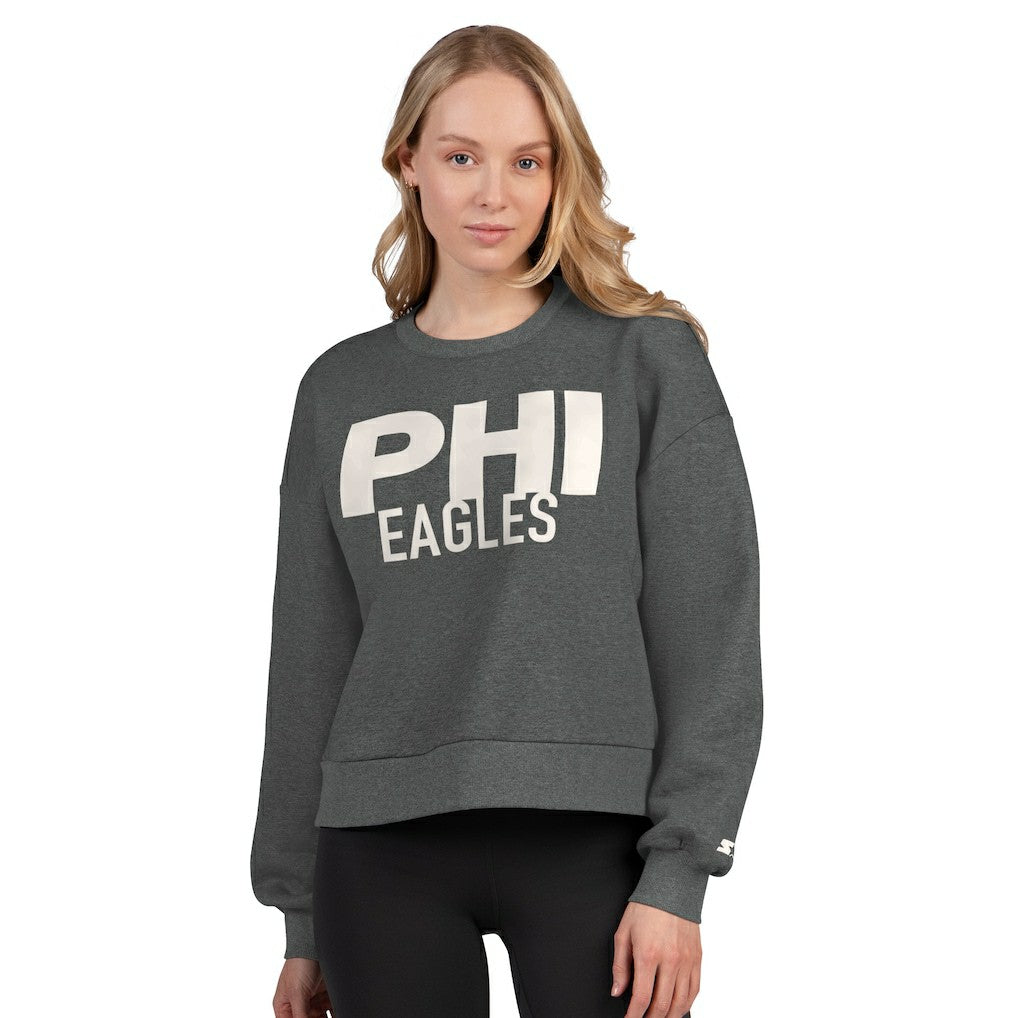 Philadelphia Eagles Starter Women's Show Up Cropped Fleece Pullover Sweatshirt Heather Gray | NFL