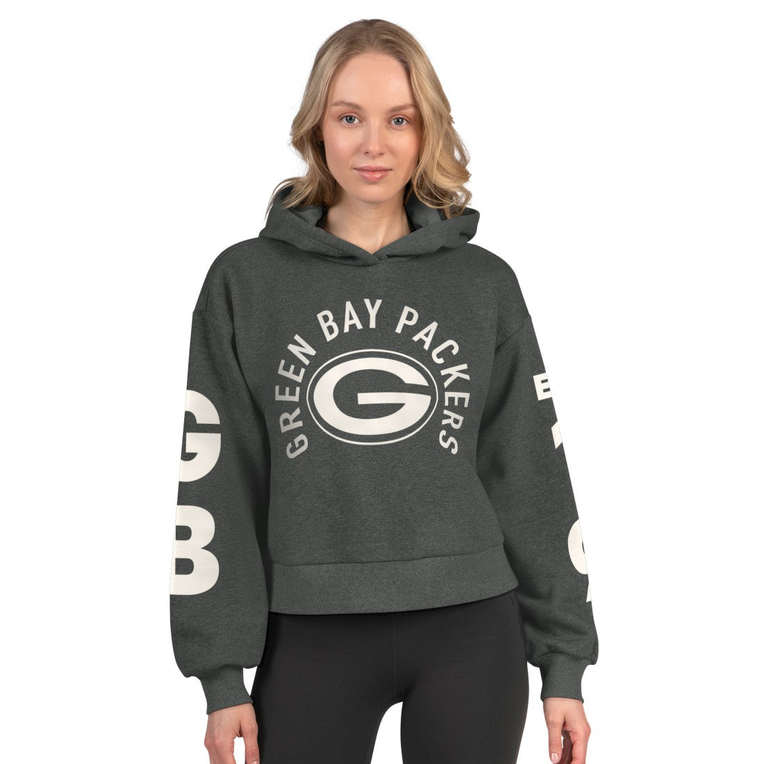 Green Bay Packers Starter Women's Star Player Cropped Fleece Pullover Hoodie Heather Charcoal | NFL