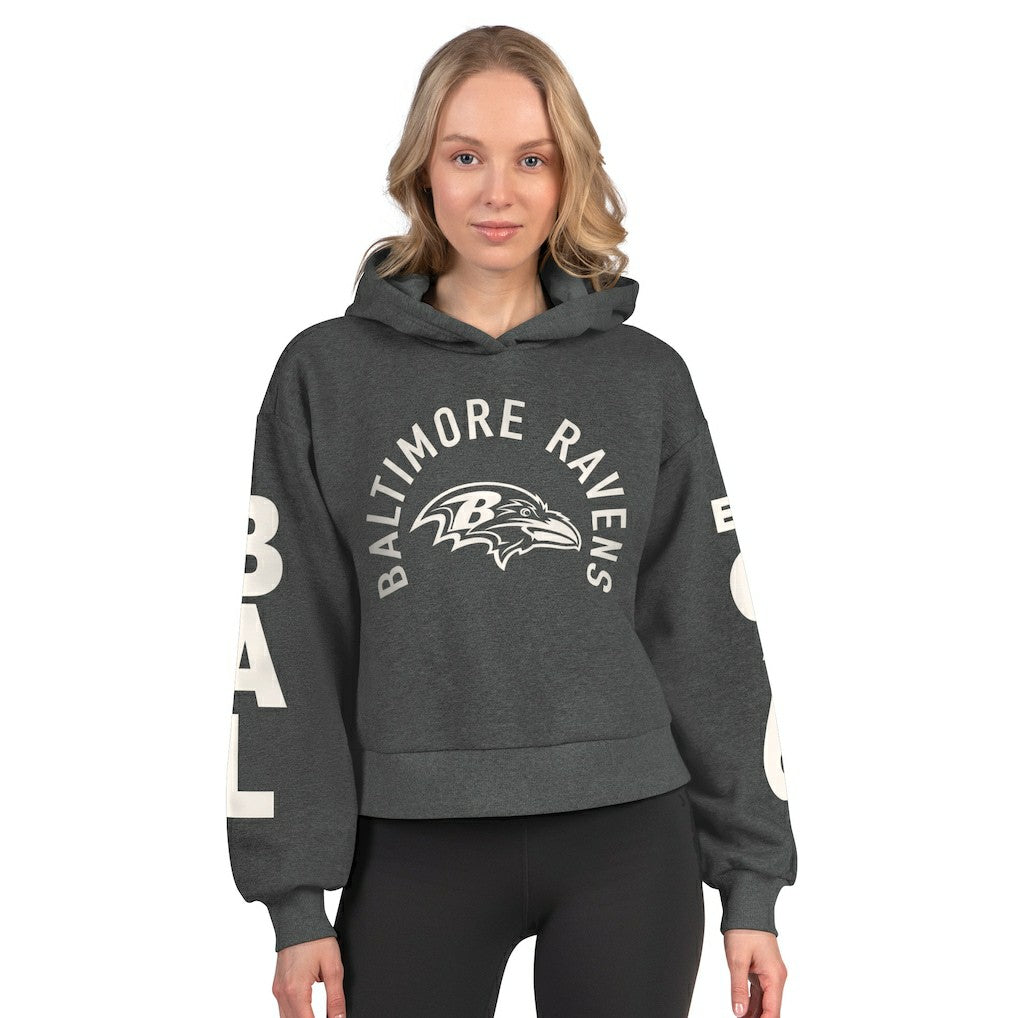 Baltimore Ravens Starter Women's Star Player Cropped Fleece Pullover Hoodie Heather Charcoal | NFL