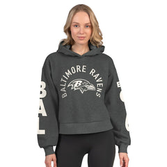 Baltimore Ravens Starter Women's Star Player Cropped Fleece Pullover Hoodie Heather Charcoal | NFL