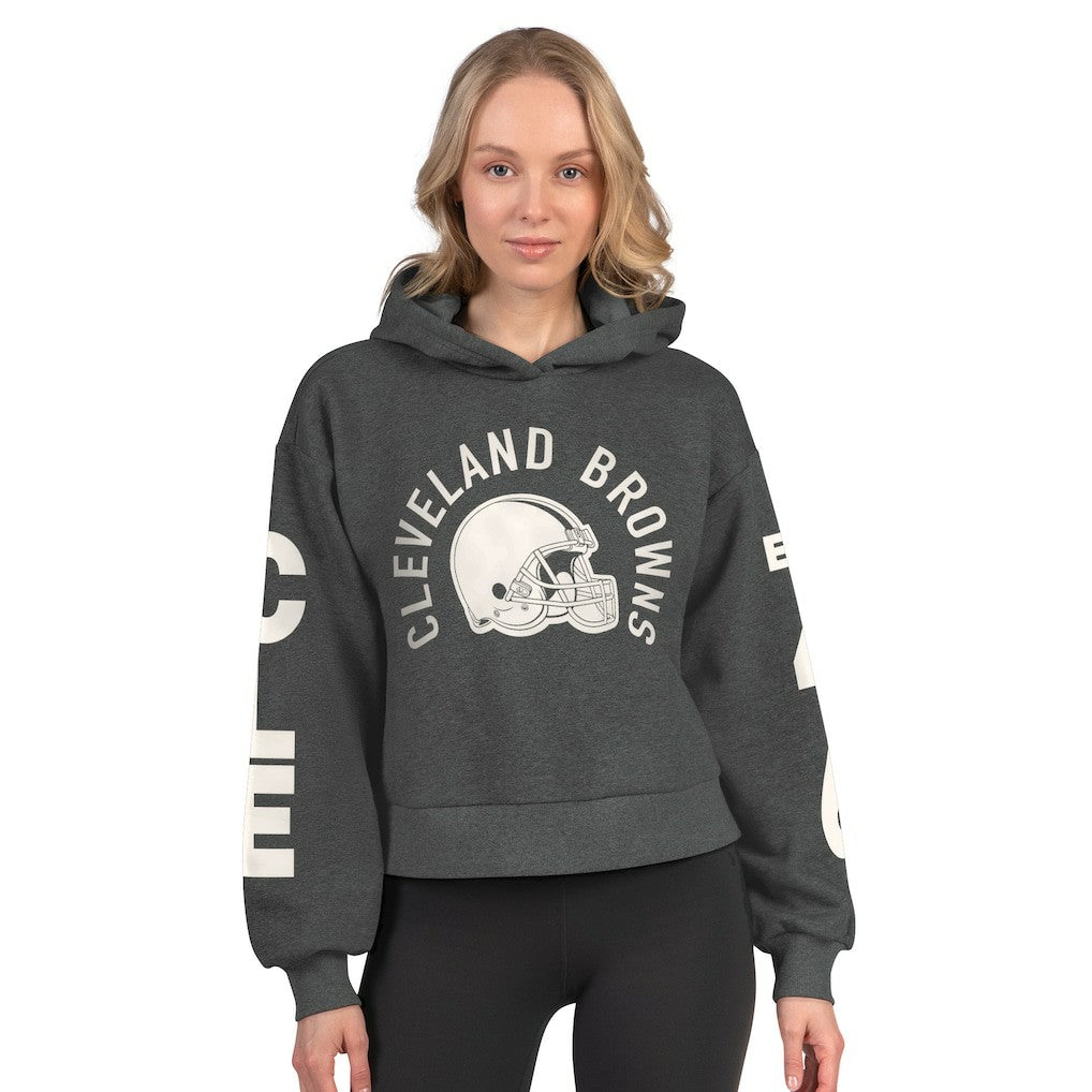Cleveland Browns Starter Women's Star Player Cropped Fleece Pullover Hoodie Heather Charcoal | NFL