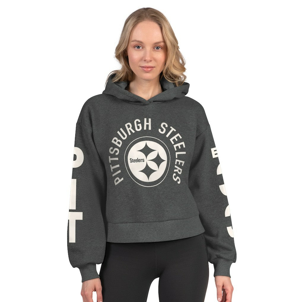 Pittsburgh Steelers Starter Women's Star Player Cropped Fleece Pullover Hoodie Heather Charcoal | NFL