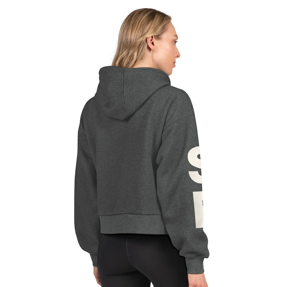 San Francisco 49ers Starter Women's Star Player Cropped Fleece Pullover Hoodie Heather Charcoal | NFL