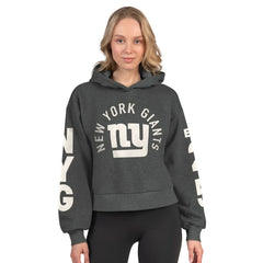 New York Giants Starter Women's Star Player Cropped Fleece Pullover Hoodie Heather Charcoal | NFL