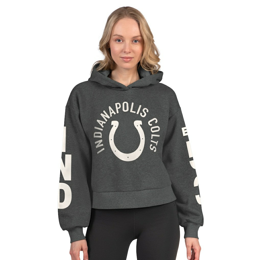 Indianapolis Colts Starter Women's Star Player Cropped Fleece Pullover Hoodie Heather Charcoal | NFL