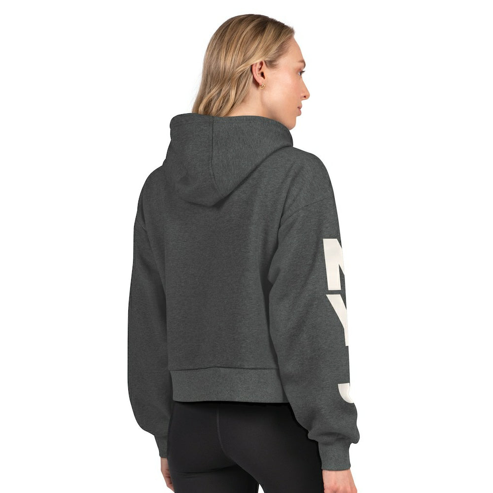 New York Jets Starter Women's Star Player Cropped Fleece Pullover Hoodie Heather Charcoal | NFL