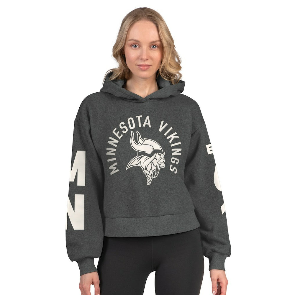 Minnesota Vikings Starter Women's Star Player Cropped Fleece Pullover Hoodie Heather Charcoal | NFL