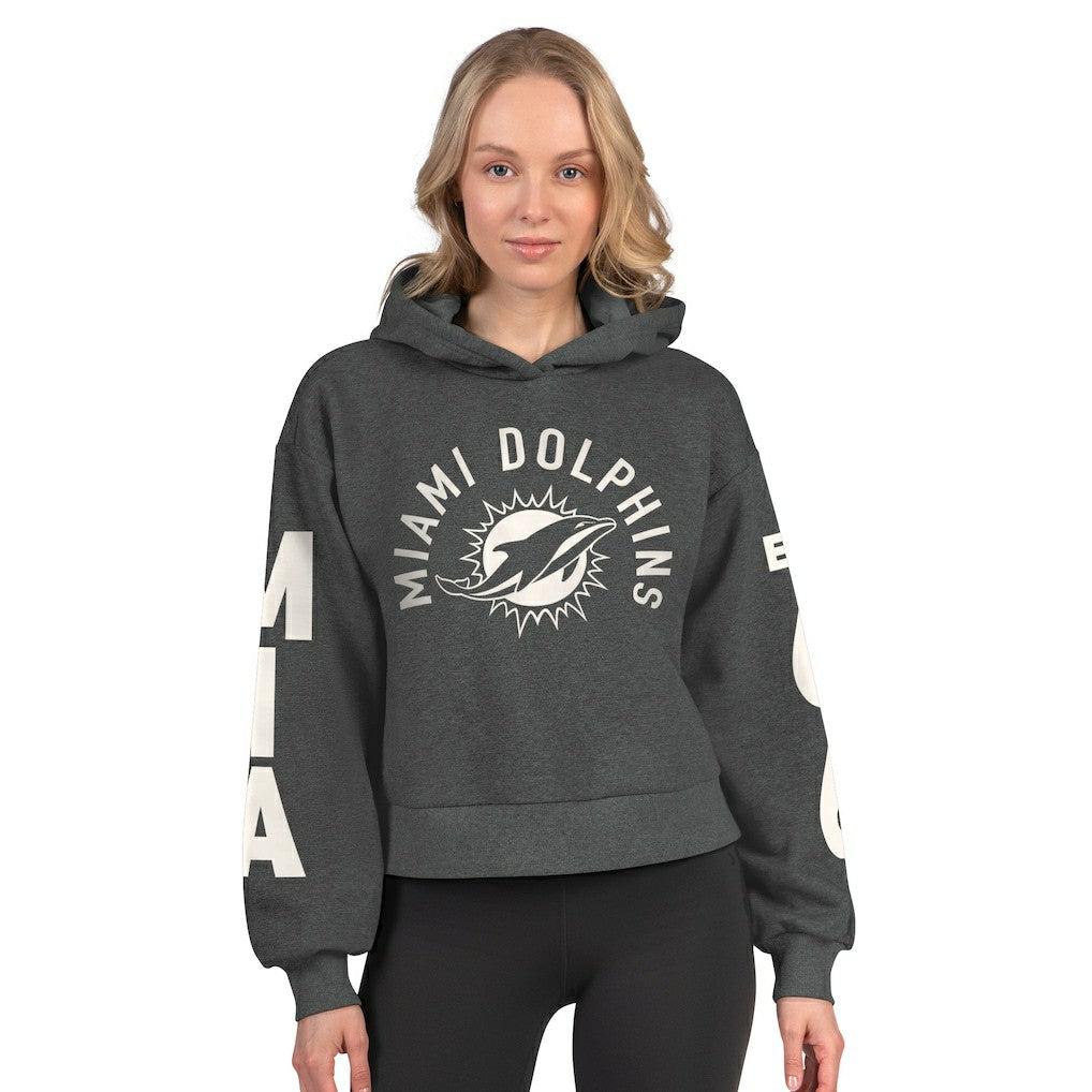 Miami Dolphins Starter Women's Star Player Cropped Fleece Pullover Hoodie Heather Charcoal | NFL