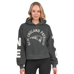 New England Patriots Starter Women's Star Player Cropped Fleece Pullover Hoodie Heather Charcoal | NFL