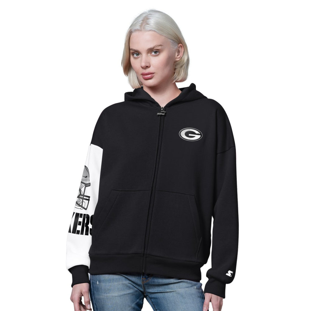 Green Bay Packers Starter Women's 4th Down Full-Zip Hoodie Black | NFL