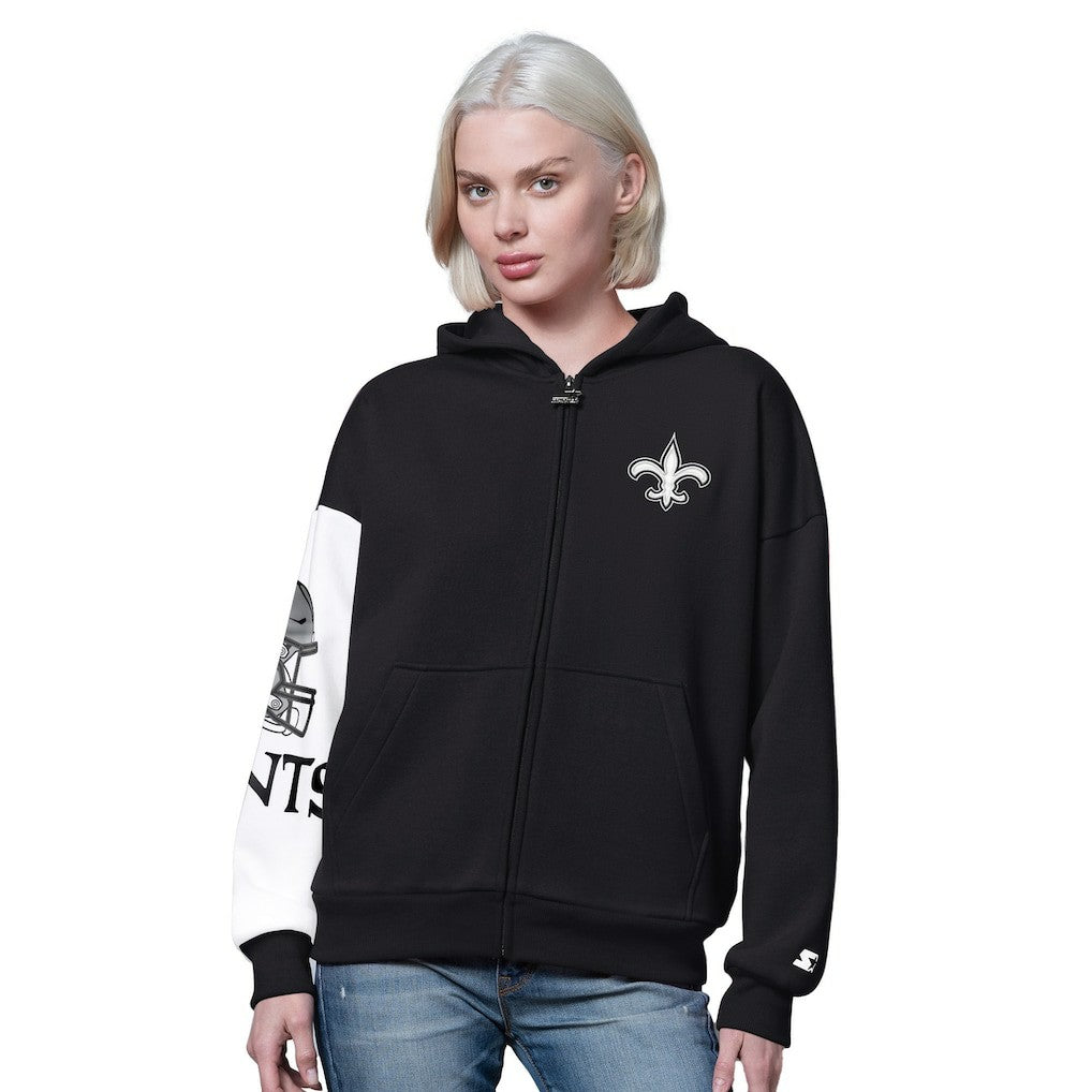 New Orleans Saints Starter Women's 4th Down Full-Zip Hoodie Black | NFL