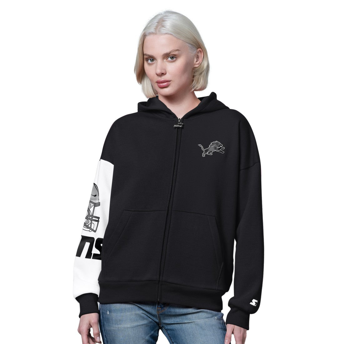 Detroit Lions Starter Women's 4th Down Full-Zip Hoodie Black | NFL
