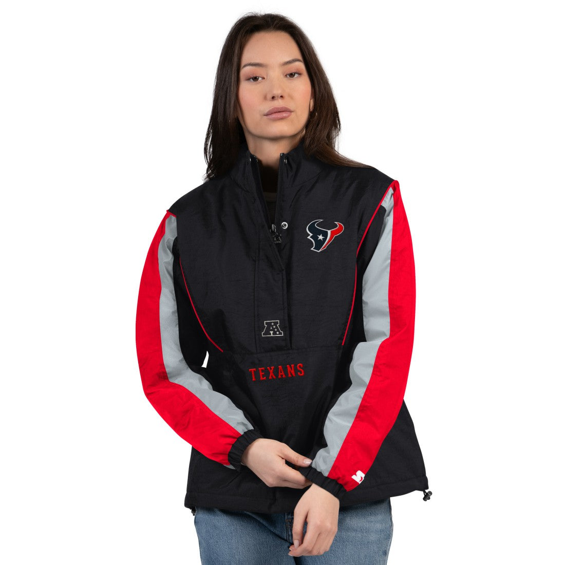 Houston Texans Starter Women's Thursday Night Gridiron Half-Zip Jacket Black/Red | NFL