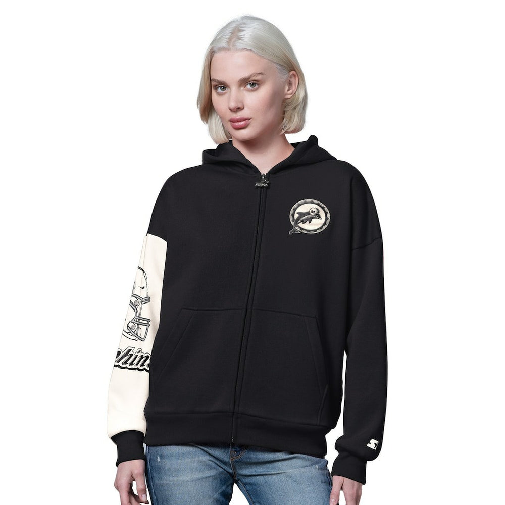 Miami Dolphins Starter Women's 4th Down Full-Zip Hoodie Black | NFL