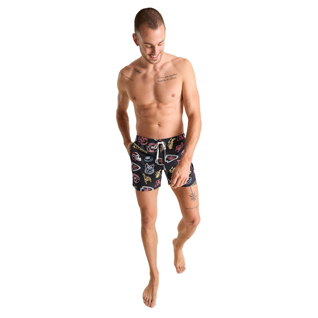 Kansas City Chiefs Chubbies The Neon 5.5" Classic Lined Swim Trunks Black | NFL