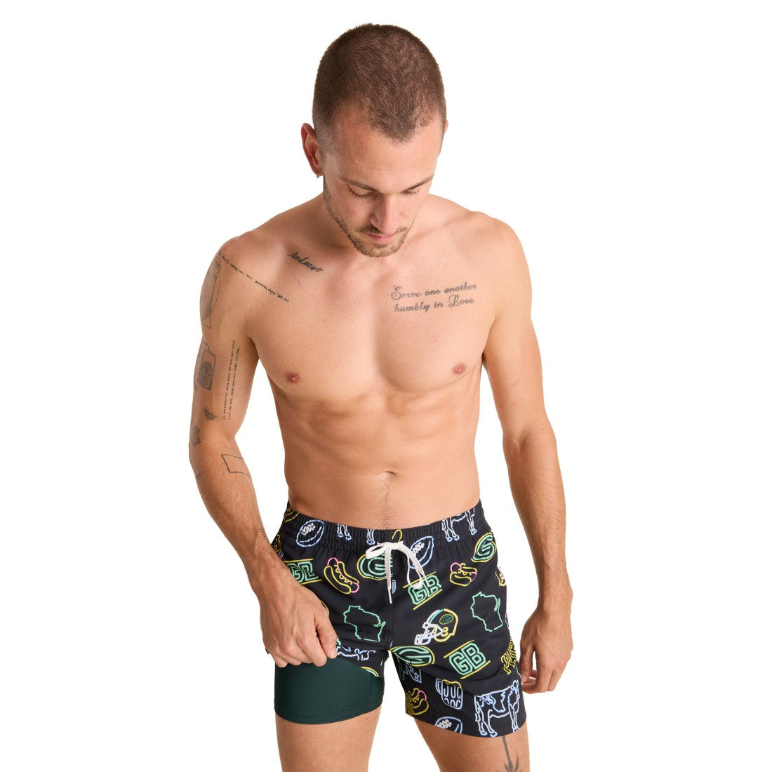 Green Bay Packers Chubbies The Neon 5.5" Classic Lined Swim Trunks Black | NFL
