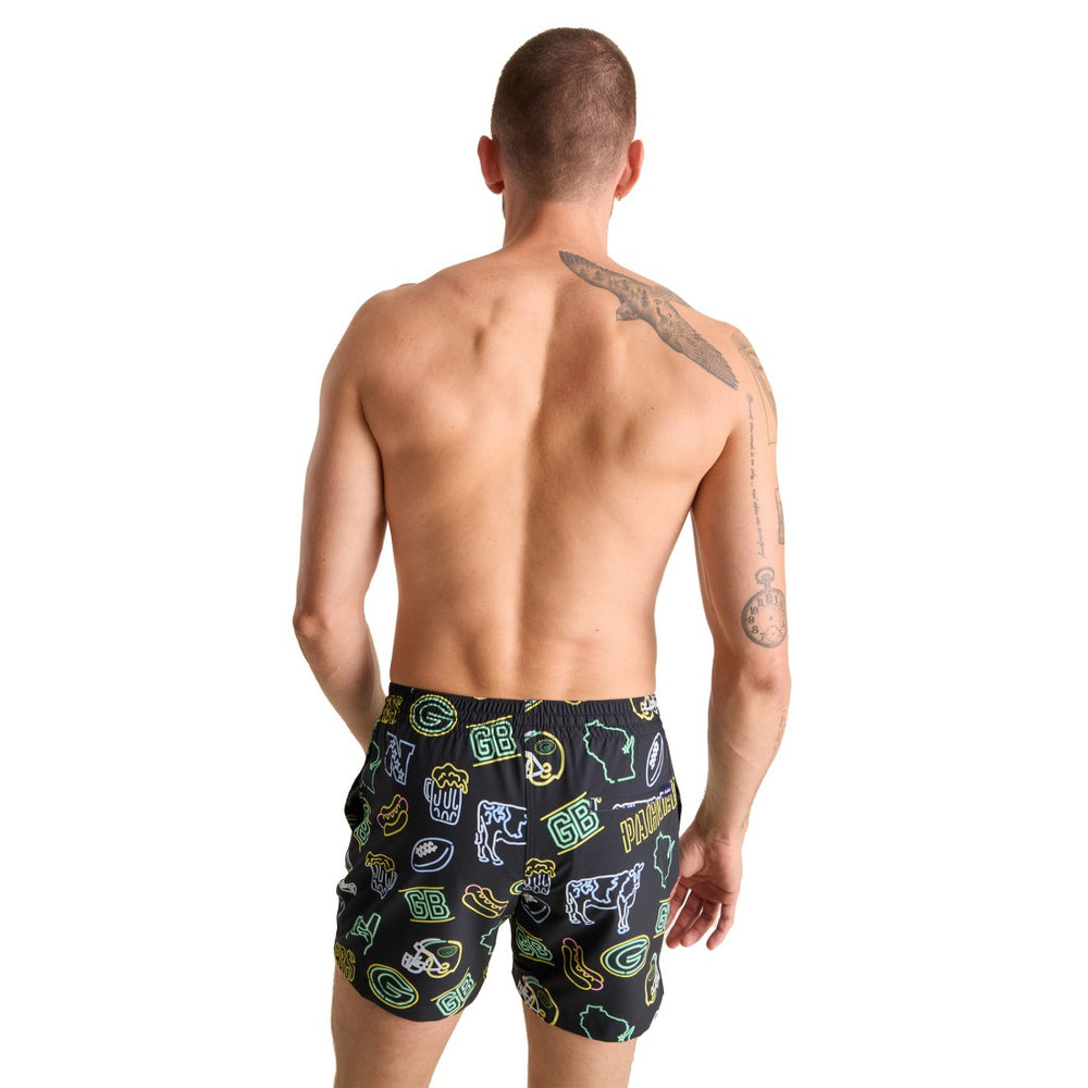 Green Bay Packers Chubbies The Neon 5.5" Classic Lined Swim Trunks Black | NFL