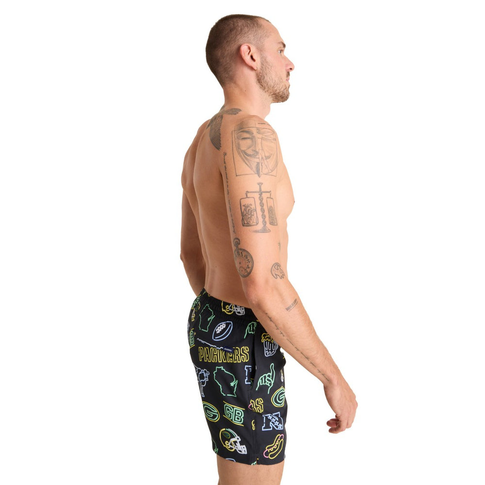 Green Bay Packers Chubbies The Neon 5.5" Classic Lined Swim Trunks Black | NFL