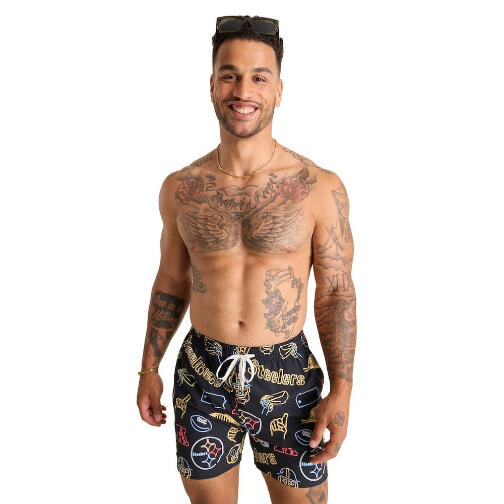 Pittsburgh Steelers Chubbies The Neon 5.5" Classic Lined Swim Trunks Black | NFL